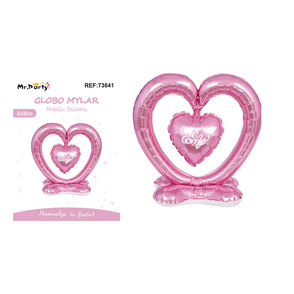 Globo metálico 3D doble corazón rosado 45*38cm 1