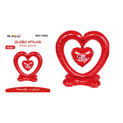 Globo metálico 3D doble corazón rojo 45*38cm
