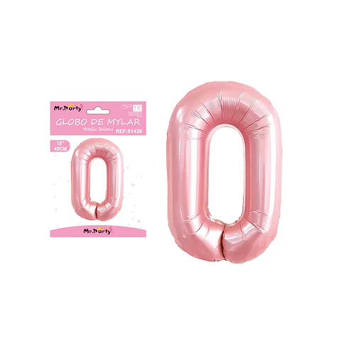 Globo metálico de número 0 rosado perlado 40cm