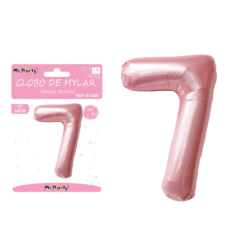 Globo metálico de número 7 rosado perlado 40cm