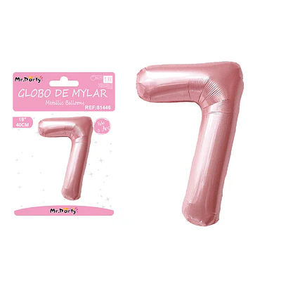 Globo metálico de número 7 rosado perlado 40cm