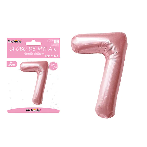 Globo metálico de número 7 rosado perlado 40cm