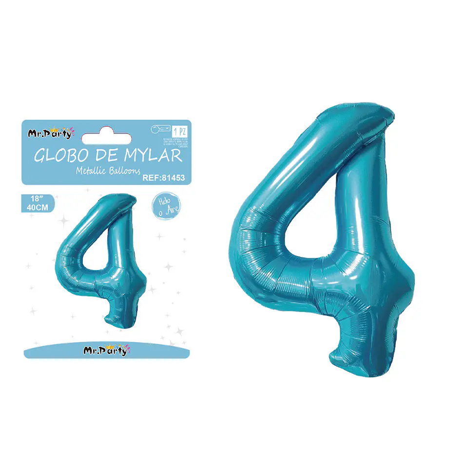 Globo metálico de número 4 azul perlado 40cm 1