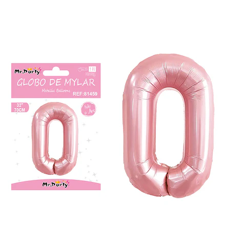 Globo metálico de número 0 rosado perlado 70cm