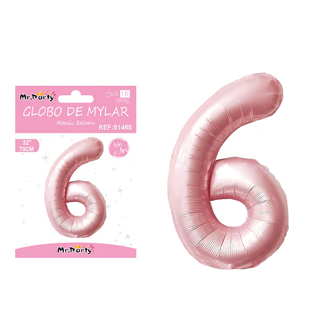 Globo metálico de número 6 rosado perlado 70cm