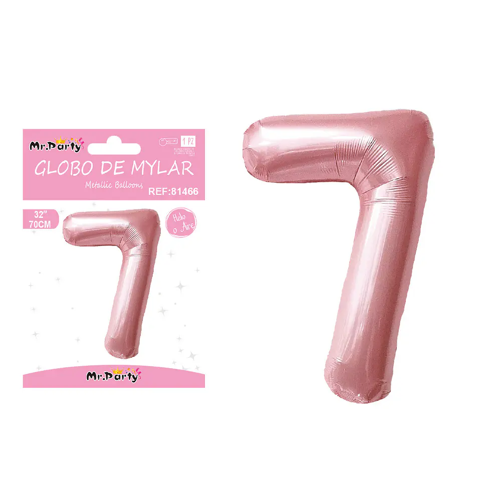 Globo metálico de número 7 rosado perlado 70cm