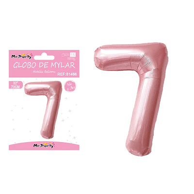 Globo metálico de número 7 rosado perlado 70cm