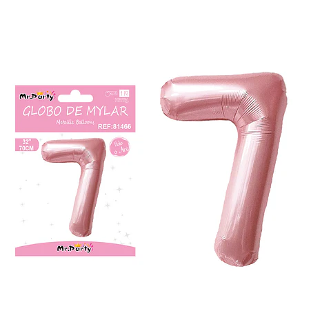 Globo metálico de número 7 rosado perlado 70cm