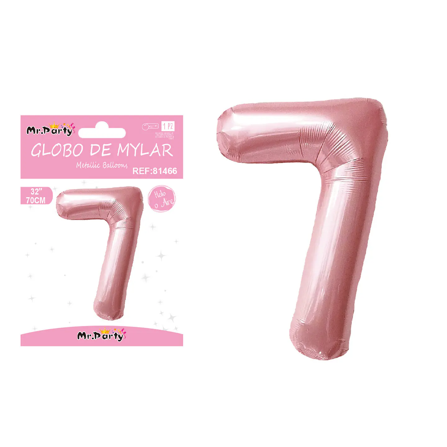 Globo metálico de número 7 rosado perlado 70cm 1