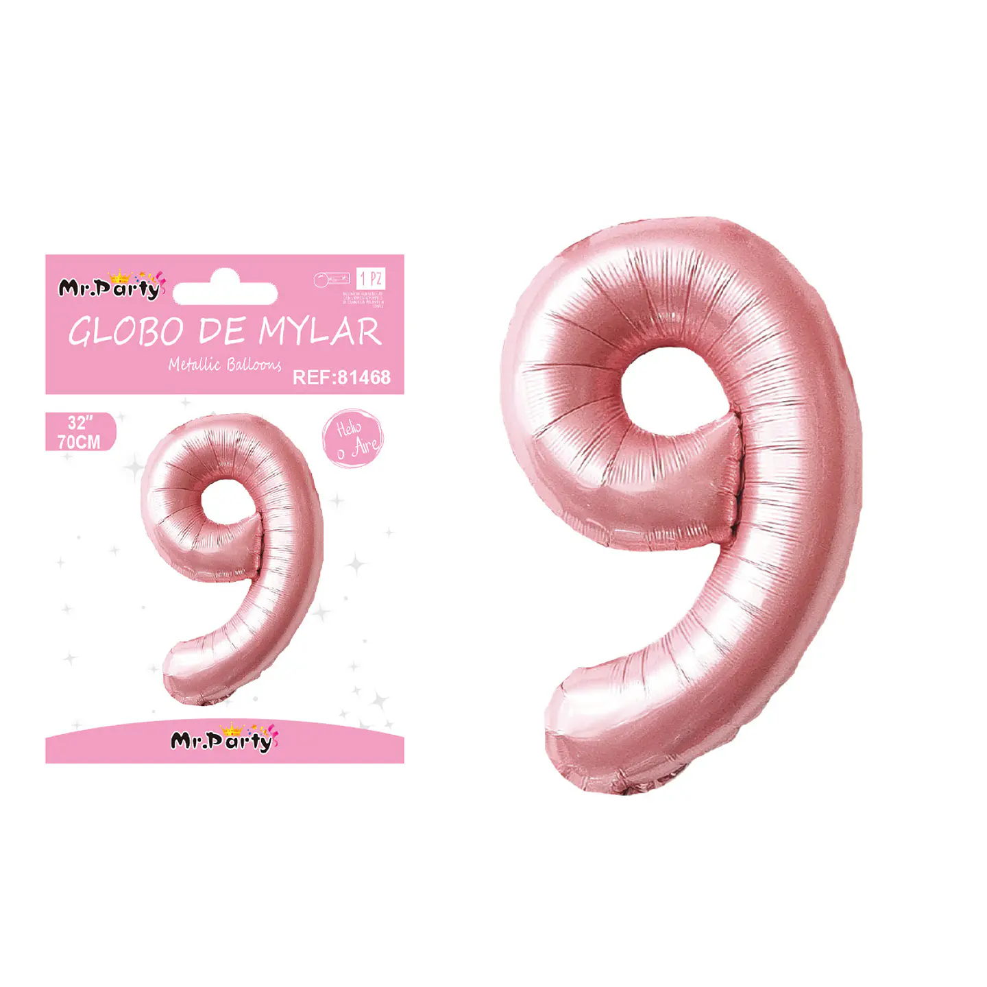 Globo metálico de número 9 rosado perlado 70cm 1