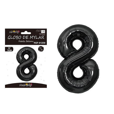 Globo metálico negro 70cm número 8