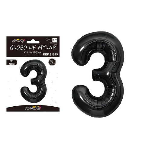 Globo metálico negro 70cm número 3