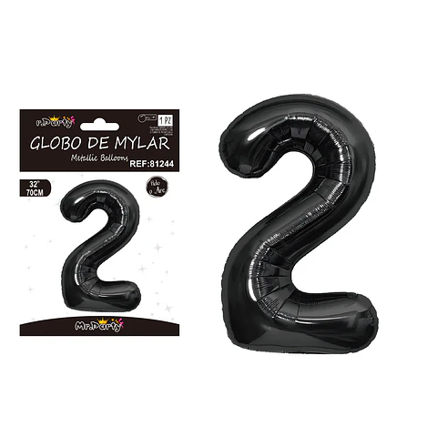 Globo metálico negro 70cm número 2