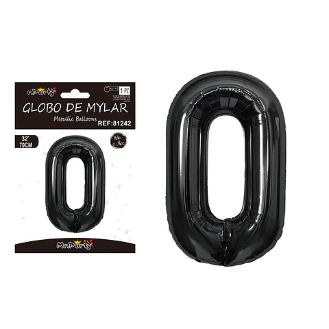 Globo metálico negro 70cm número 0