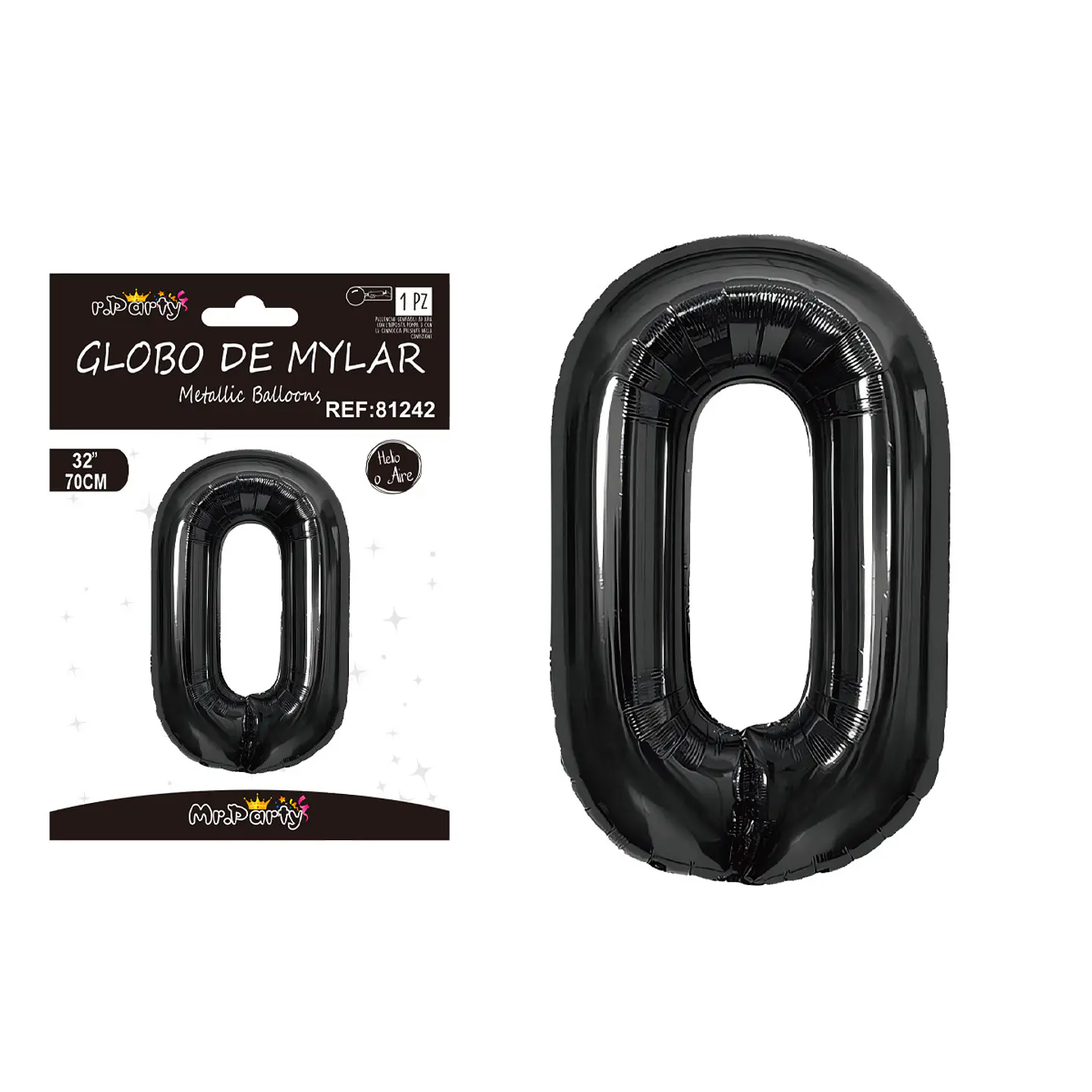 Globo metálico negro 70cm número 0 1