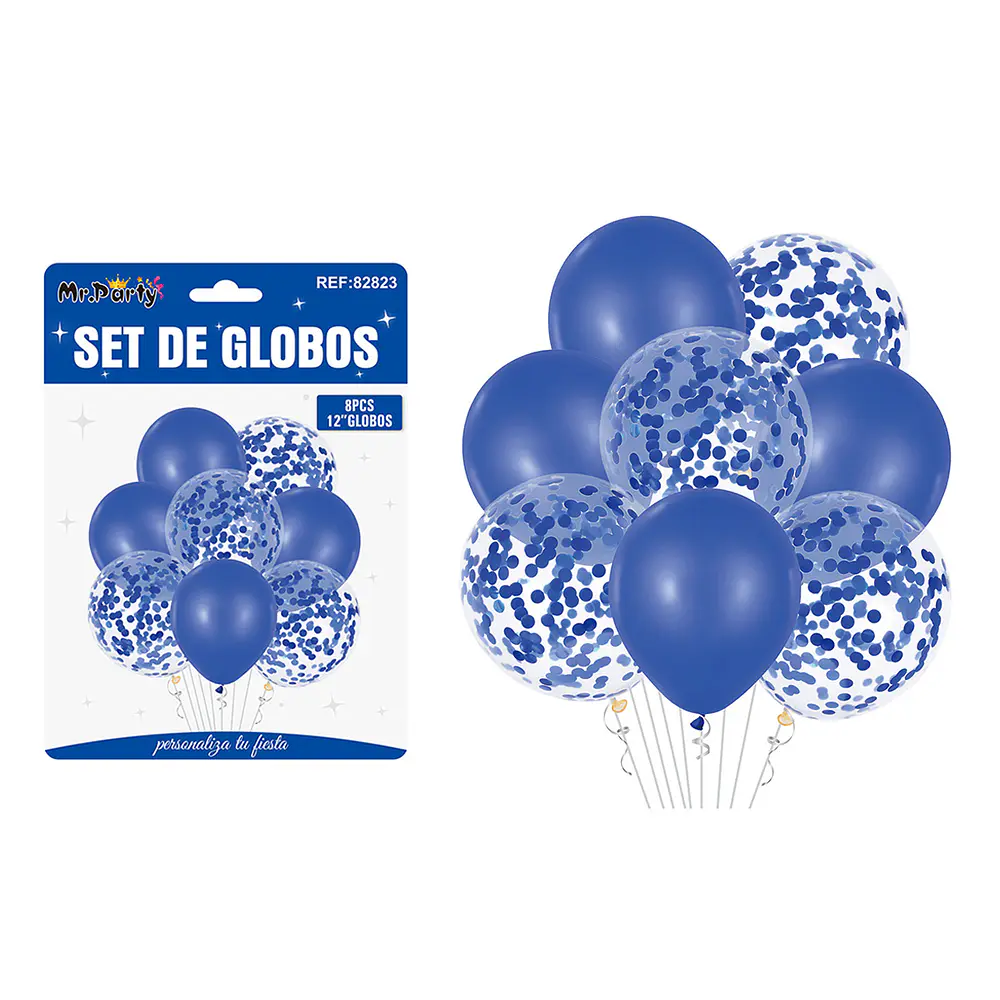 Set de globos azul con confetti 8pcs