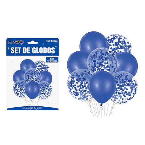 Set de globos azul con confetti 8pcs