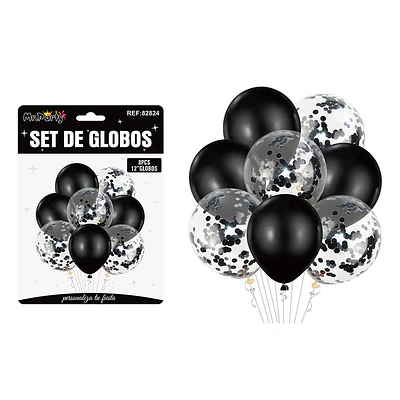 Set de globos negro con confetti 8pcs