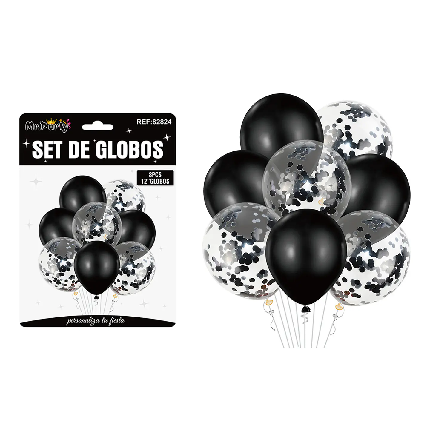 Set de globos negro con confetti 8pcs 1