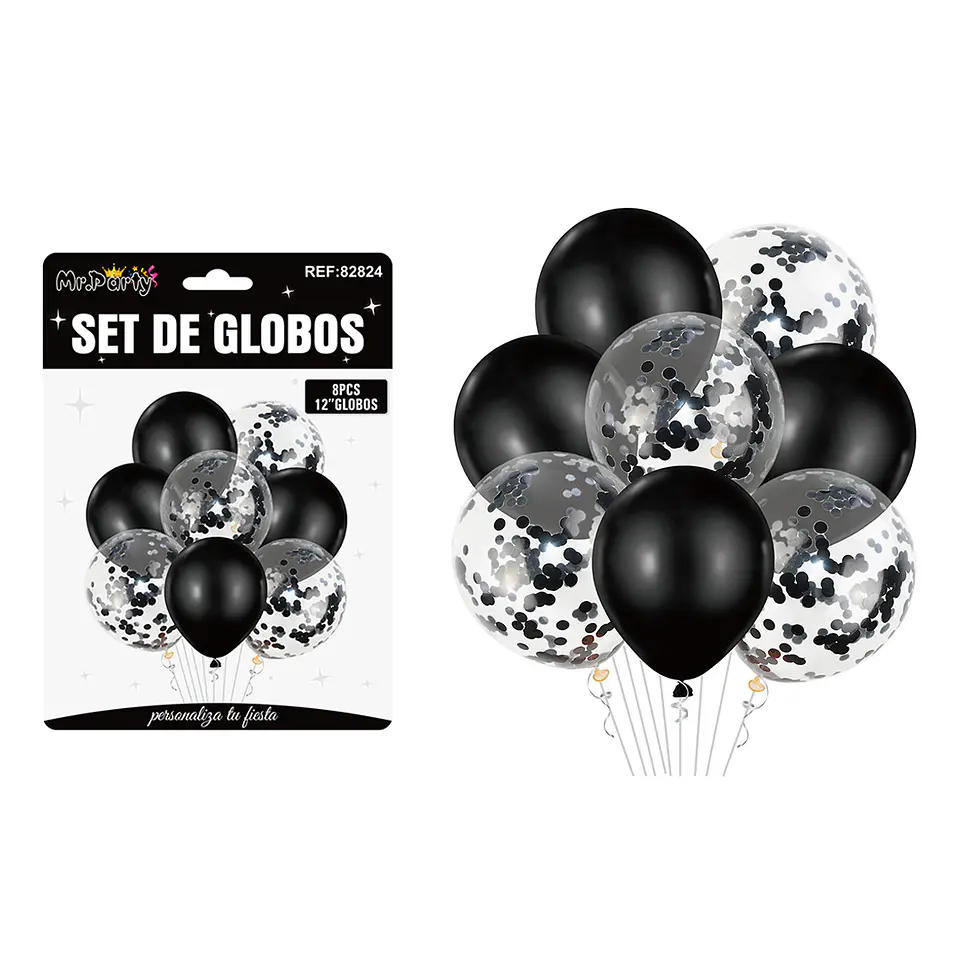 Set de globos negro con confetti 8pcs 1