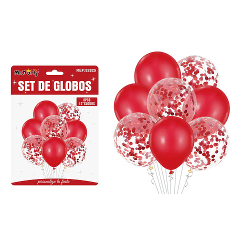 Set de globos rojo con confetti 8pcs