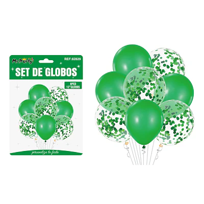 Set de globos verde con confetti 8pcs