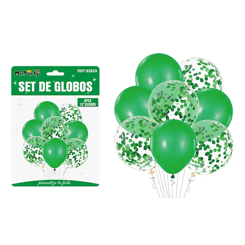 Set de globos verde con confetti 8pcs