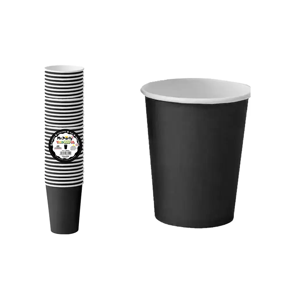 Vasos de papel negro 200ml 40pcs