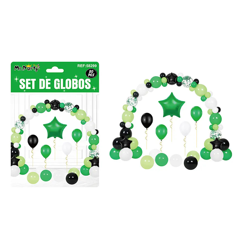 Set con arco de globos negro y verde 80pcs