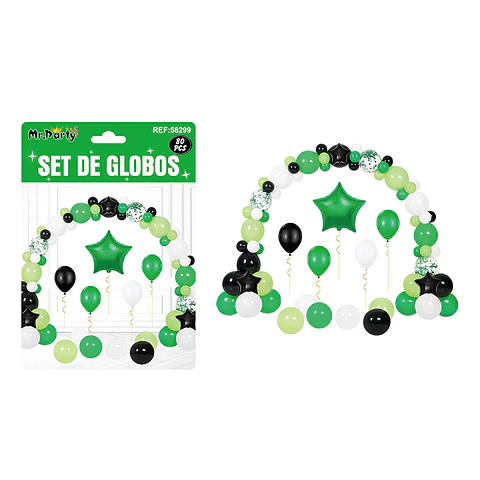 Set con arco de globos negro y verde 80pcs