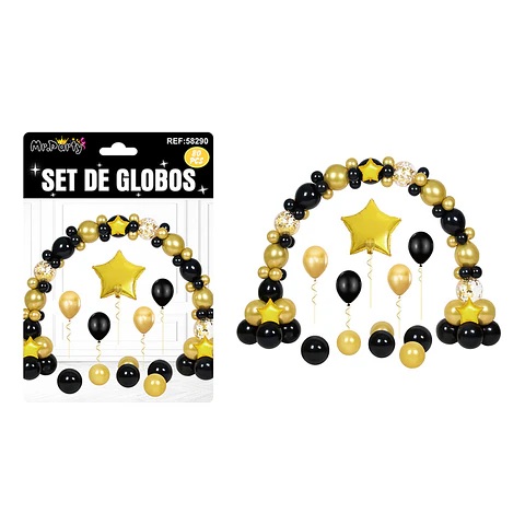 Set con arco de globos negro y dorado 80pcs