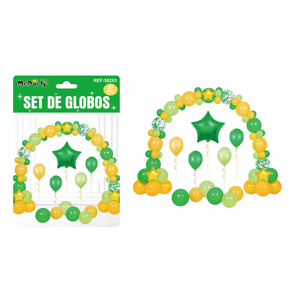 Set con arco de globos verde y naranja 80pcs