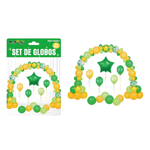 Set con arco de globos verde y naranja 80pcs