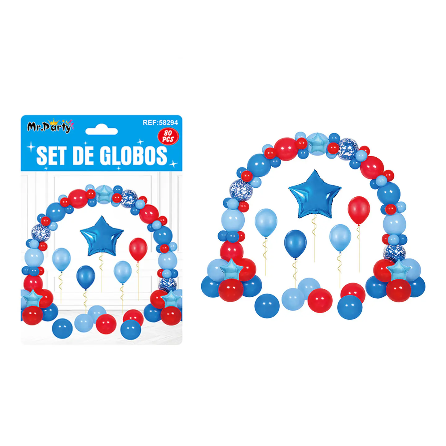 Set con arco de globos azul y rojo 80pcs 1