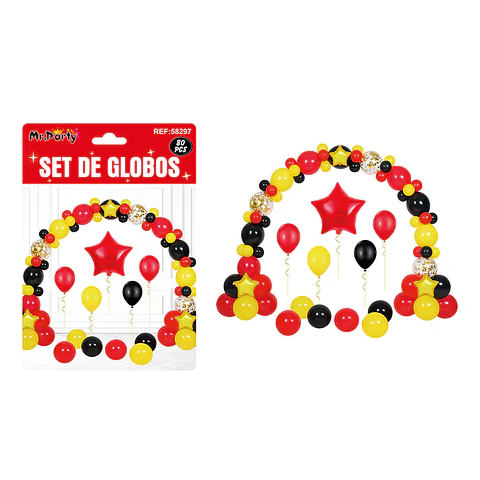 Set con arco de globos negro, rojo y amarillo 80pcs