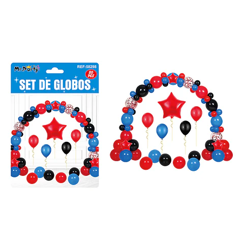 Set con arco de globos negro, rojo y azul 80pcs