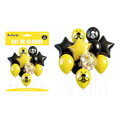 Set de globos con estrellas amarillo y negro 12pcs