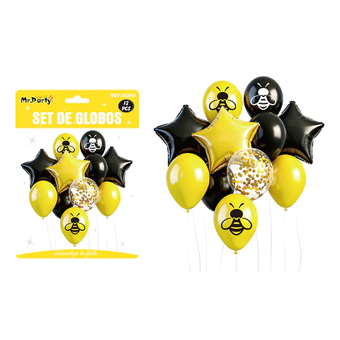Set de globos con estrellas amarillo y negro 12pcs