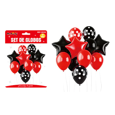 Set de globos con estrellas rojo y negro 12pcs