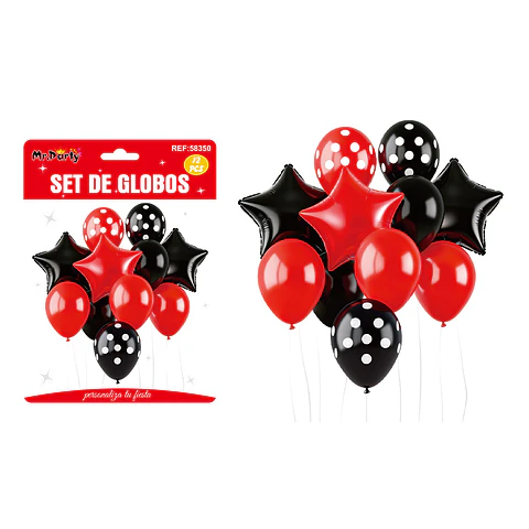 Set de globos con estrellas rojo y negro 12pcs