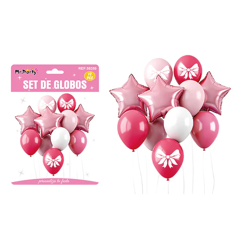 Set de globos con estrellas rosado 12pcs