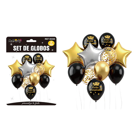 Set de globos con estrellas dorado y negro 12pcs