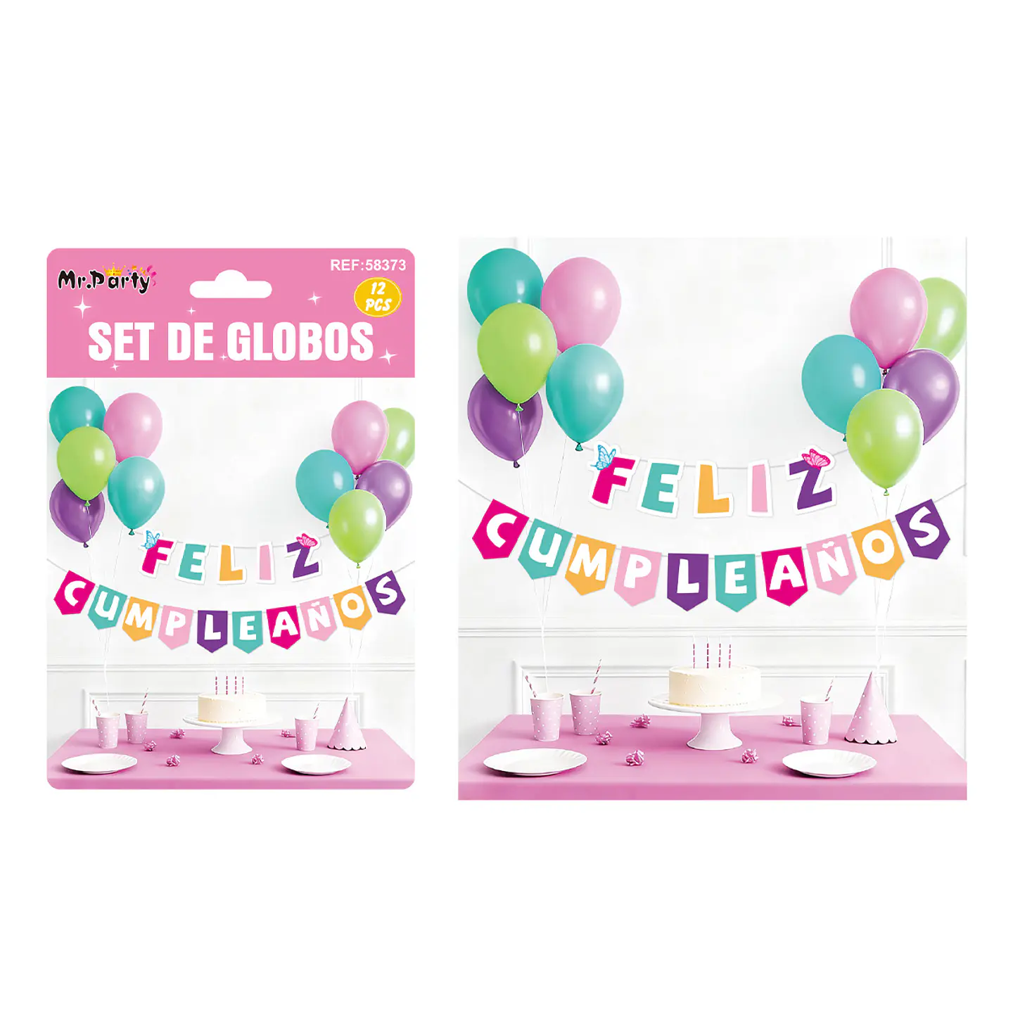 Set de globos látex y guirnalda multicolor 12pcs 1