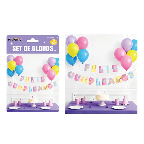 Set de globos látex y guirnalda de mariposa 12pcs