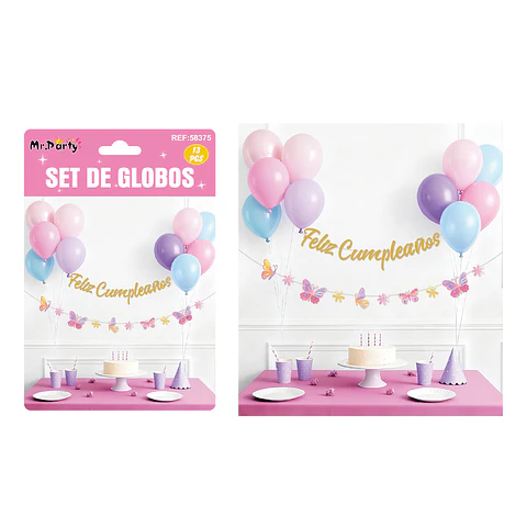 Set de globos látex y guirnalda de mariposa 13pcs