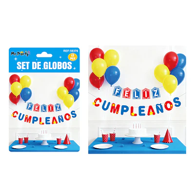 Set de globos látex y guirnalda multicolor 12pcs