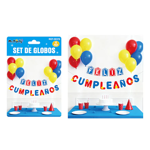 Set de globos látex y guirnalda multicolor 12pcs