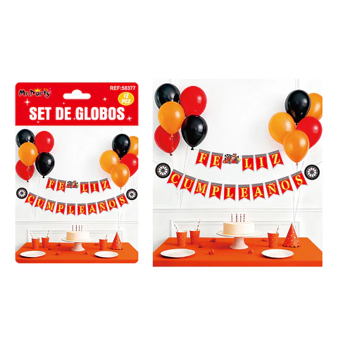 Set de globos látex y guirnalda de carrera 12pcs