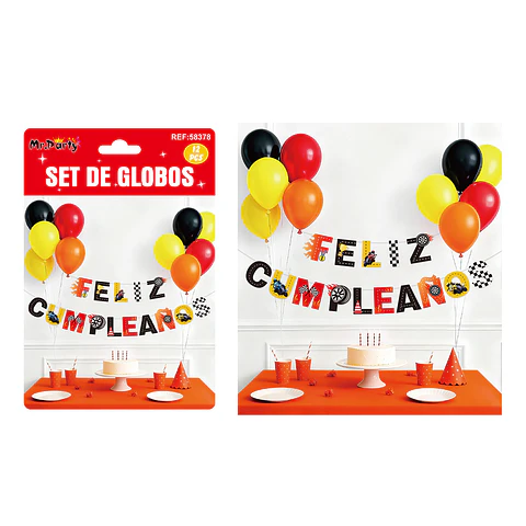 Set de globos látex y guirnalda de carrera 12pcs