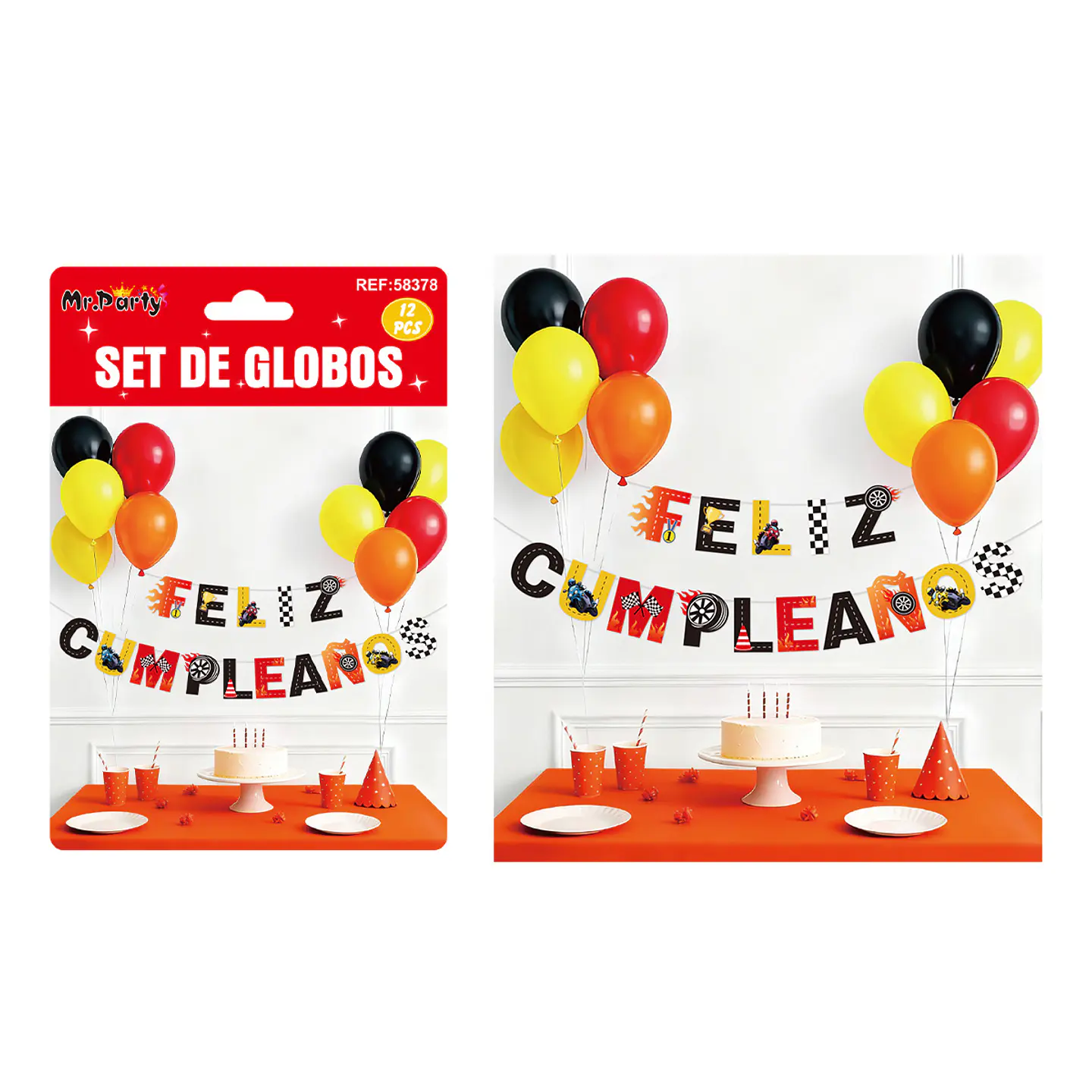 Set de globos látex y guirnalda de carrera 12pcs 1